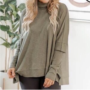 NEW in bag pink Lily Know me well Olive Mock Neck Blouse